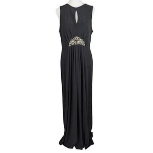 Eliza J‎ Evening Gown Size 12 Black Sleeveless Maxi Dress Keyhole Jeweled Empire